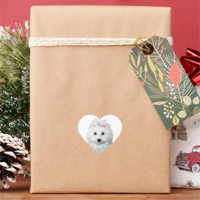 Dreamy Maltese Delightful Pup Heart Sticker (Holiday)