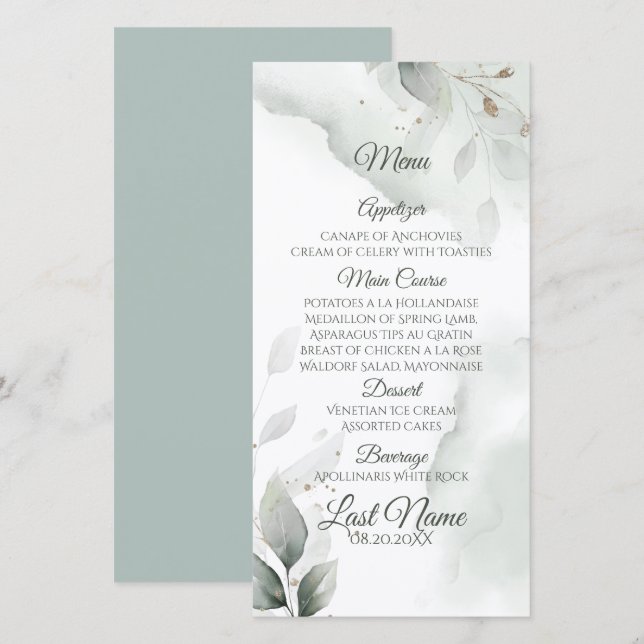 Dreamy Mariage Menu Aquarelle Verdure (Devant / Derrière)