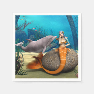 Dreamy Mermaid Dolphin Underwater Fantasy Art Napkin