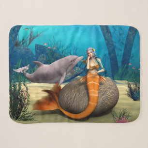 Dreamy Mermaid Dolphin Underwater Fantasy Art Sherpa Blanket