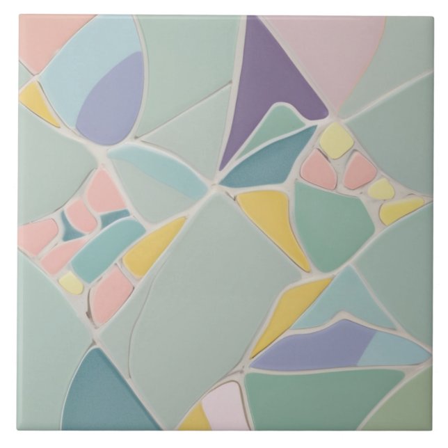 Dreamy Mint Abstract Modern Pastel Mosaic Tile (Front)