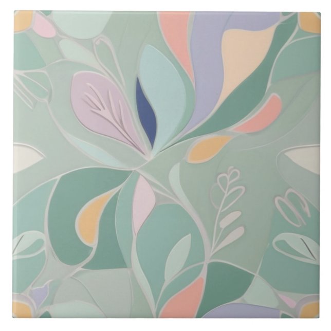 Dreamy Mint Botanical Abstract Modern Pastel Tile (Front)