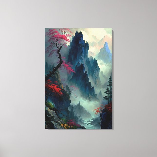Dreamy Misty Mountain Landscape Canvas Print (Front)