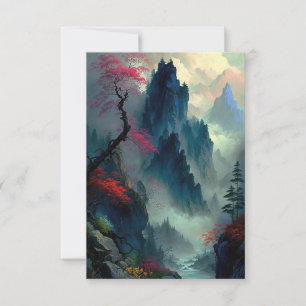 Dreamy Misty Mountain Landscape Flat Card