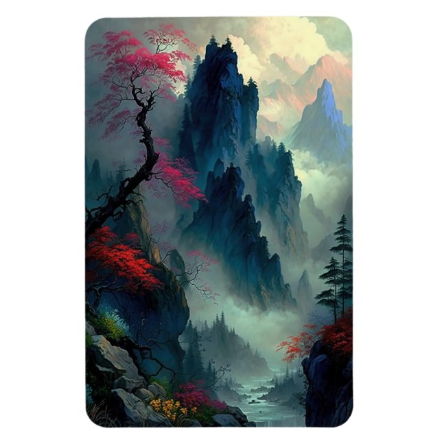 Dreamy Misty Mountain Landscape Photo Magnet (Vertical)