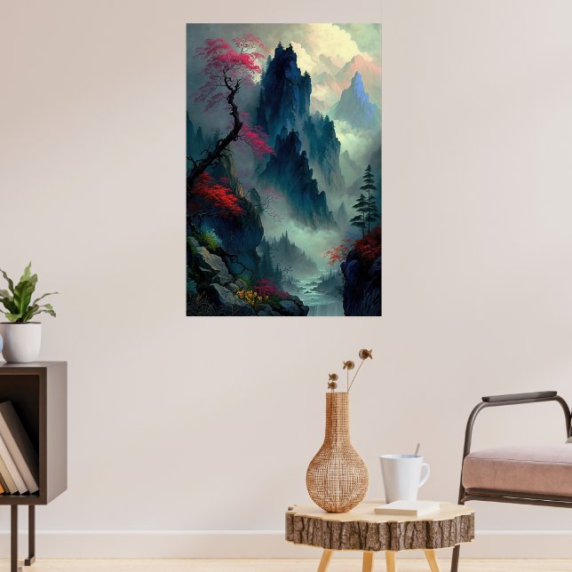 Dreamy Misty Mountain Landscape Poster (Living Room 3)