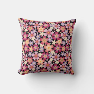 Dreamy Mixed Blossoms (Black) Floral Throw Pillow