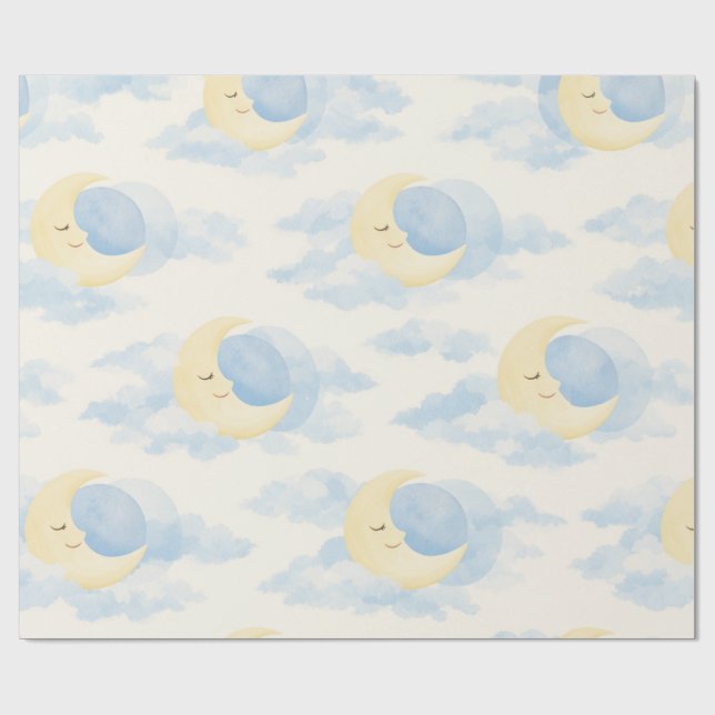 Dreamy Moon and Clouds Baby Wrapping Paper (Flat)
