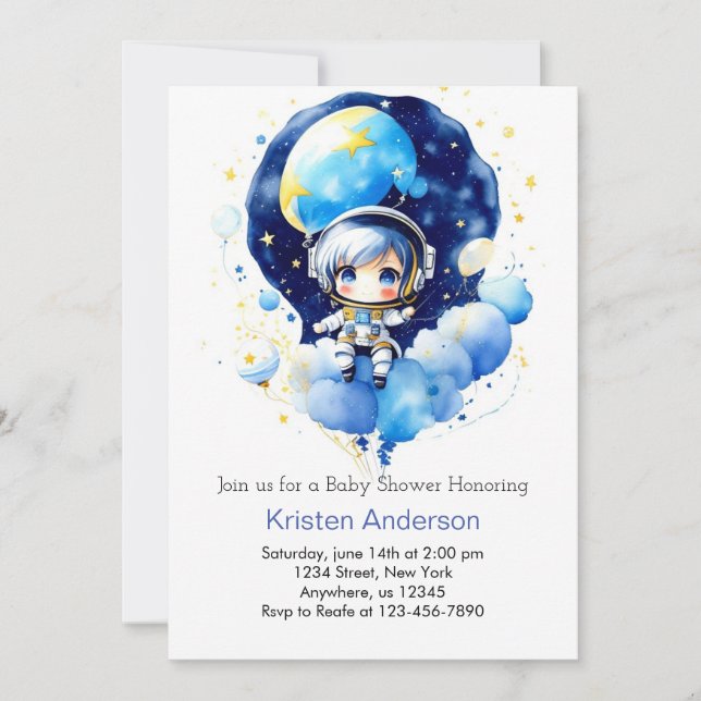 Dreamy Moon and Stars Adventure Boy Baby Shower Invitation (Front)