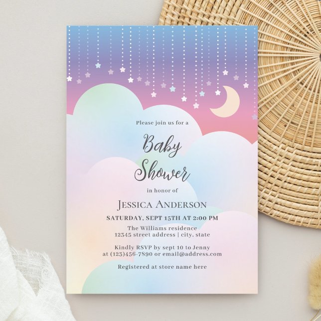 Dreamy Moon and Stars Gender Neutral Baby Shower Invitation (Creator Uploaded)