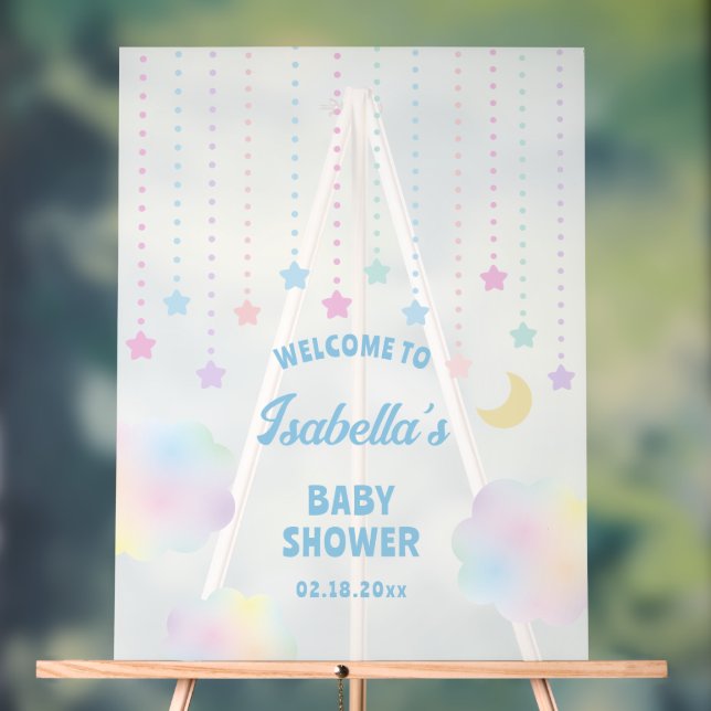 Dreamy Moon and Stars Neutral Baby Shower Welcome Acrylic Sign (Neutral)