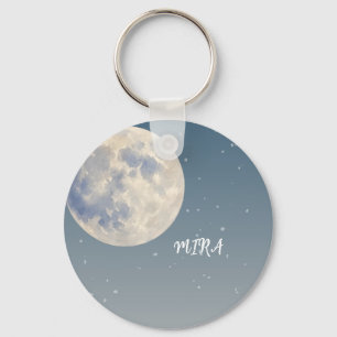 Dreamy Moon & Clouds Blue Sky Design Keychain