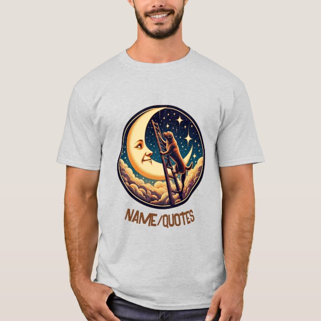 Dreamy Moon & Dog Climbing Ladder T-Shirt (Front)