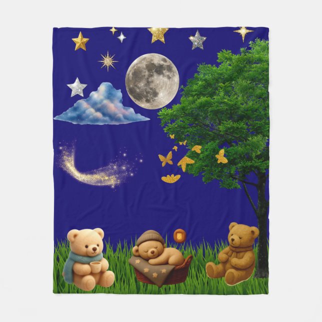 Dreamy Moonlight Teddy Park Fleece Blanket (Front)