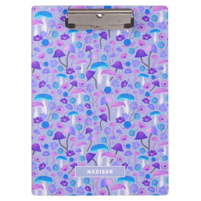 Dreamy Mushrooms & Flowers Purple Turquoise Clipboard (Front)