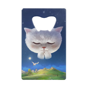 Dreamy Night Sky with Cat Credit Card Bottle Opener