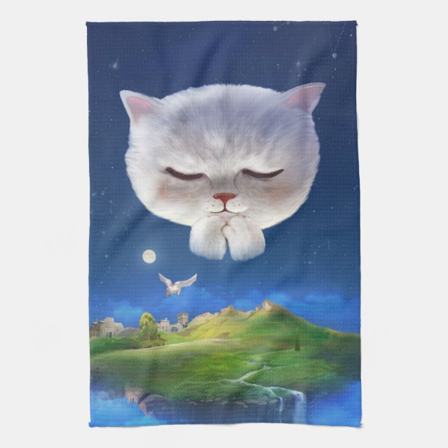 Dreamy Night Sky with Cat Kitchen Towel (Vertical)