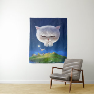 Dreamy Night Sky with Cat Tapestry