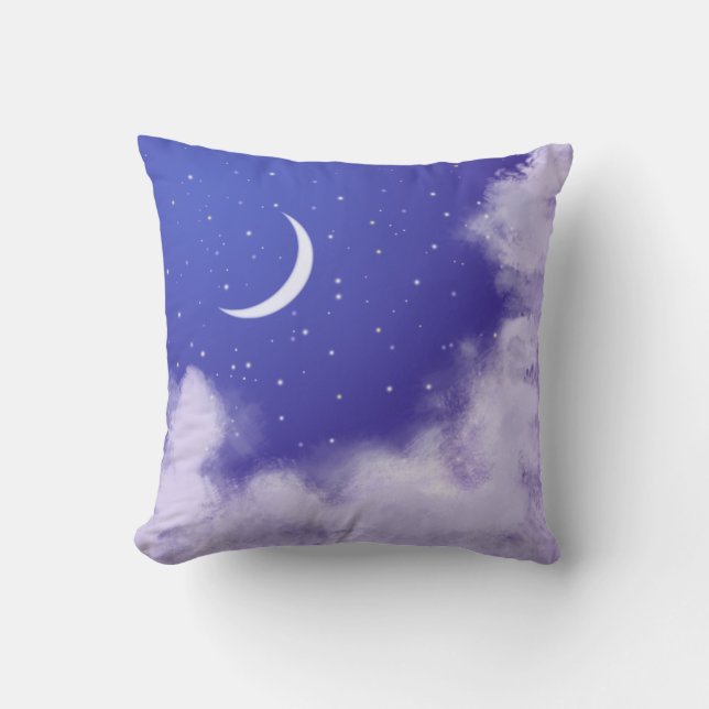 Dreamy Night Sky with Crescent Moon Throw Pillow (Front)