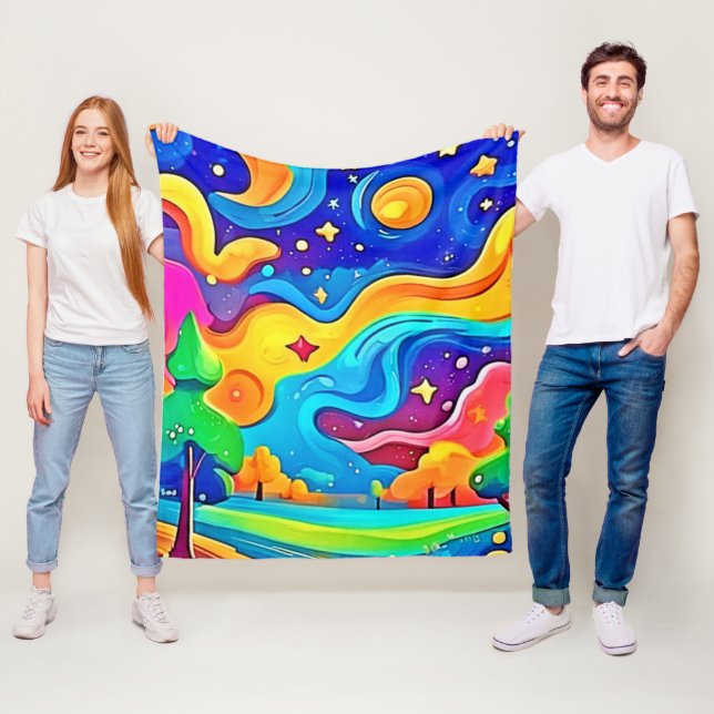 Dreamy Night: Starry Landscape Fleece Blanket (In Situ)
