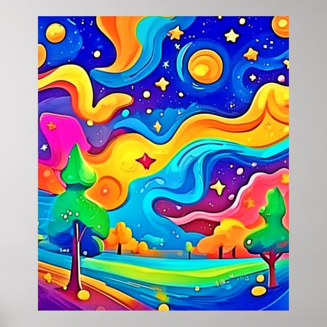 Dreamy Night: Starry Landscape Poster (Front)