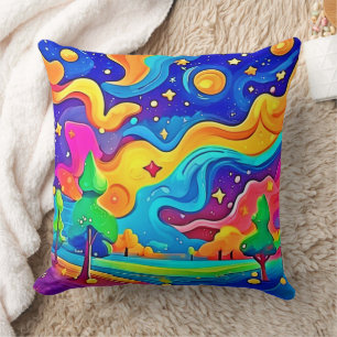 Dreamy Night: Starry Landscape Throw Pillow