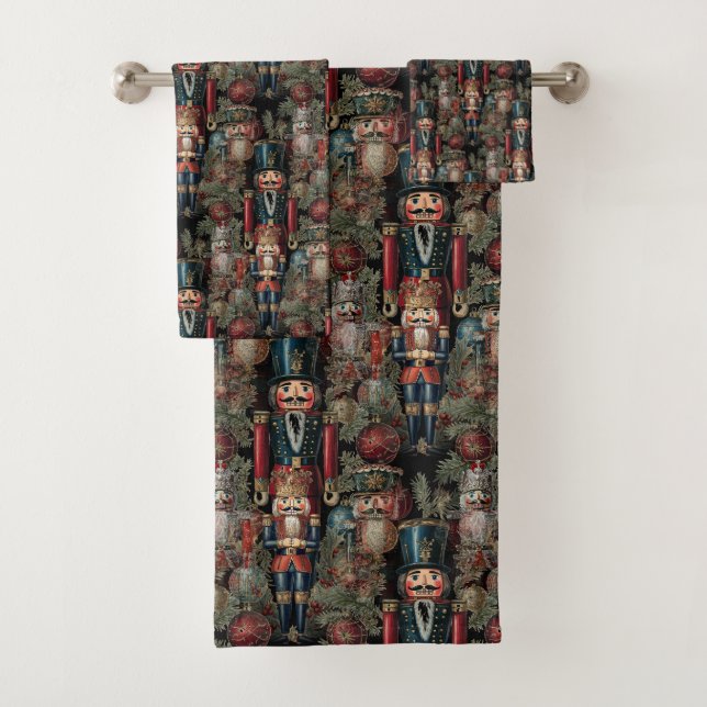 Dreamy Nutcracker Christmas Deep Blue Bath Towel Set (Insitu)