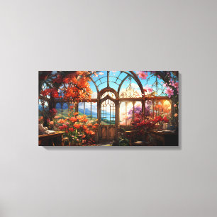 Dreamy Observatory Overgrown with Flowers Canvas Print