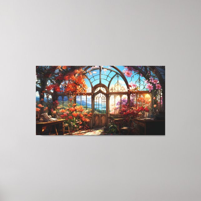 Dreamy Observatory Overgrown with Flowers Canvas Print (Front)