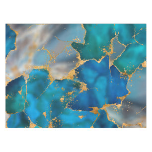 Dreamy Ocean Blue and Gold Tablecloth