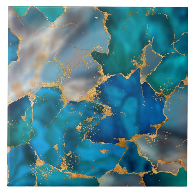 Dreamy Ocean Blue and Gold Tile (Front)