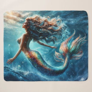Dreamy ocean mermaid girl fantasy creature sherpa blanket