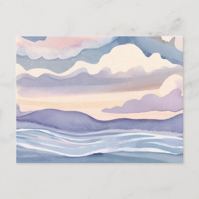 Dreamy Ocean Waves | Watercolor Pastel Postcard (Front)