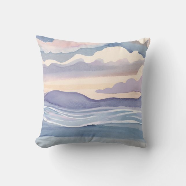 Dreamy Ocean Waves | Watercolor Throw Pillow (Front)