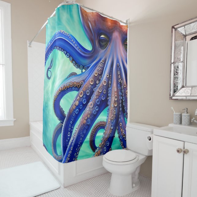 Dreamy Octopus Blue Ocean Wave Pop Art (In Situ)