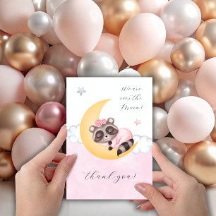 dreamy over the moon baby raccoon thank you card