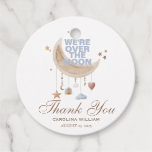 Dreamy Over the Moon blue baby shower Favour Tags