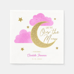 Dreamy Over The Moon Gold Girl Baby Shower  Napkin