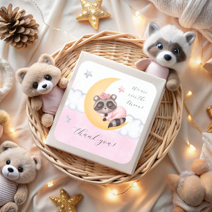 Dreamy Over the Moon Raccoon Baby Shower Thank You Square Sticker