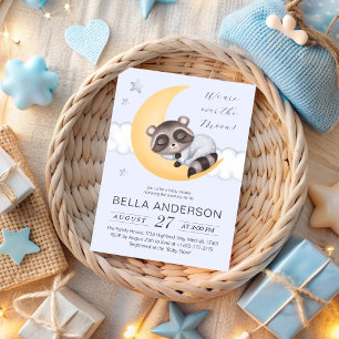 Dreamy Over the Moon Raccoon Boy Baby Shower Invitation