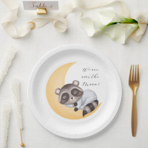 Dreamy Over the Moon Raccoon Boy Baby Shower Paper Plate