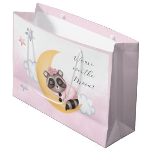 dreamy over the moon raccoon girl baby shower large gift bag
