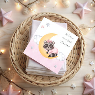 Dreamy Over the Moon Raccoon Girl Baby Shower Napkin