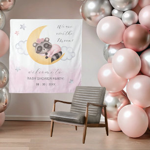 Dreamy Over the Moon Raccoon Girl Baby Shower Tapestry