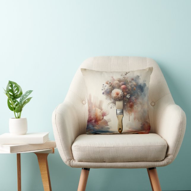 Dreamy Paintbrush Flower Bunch Throw Pillow (Chair)
