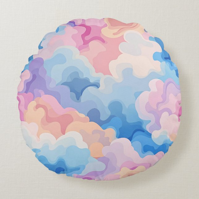 Dreamy Pastel Abstract Cloud Pattern in Watercolor Round Pillow (Front)