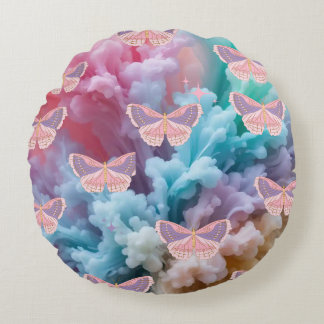 Dreamy Pastel Butterfly Bliss Round Pillow