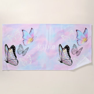 Dreamy Pastel Butterfly Personalized Beach Towel