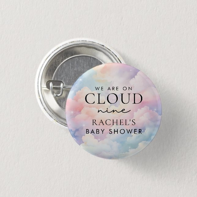 Dreamy Pastel Cloud Nine Baby Shower 1 Inch Round Button (Front & Back)