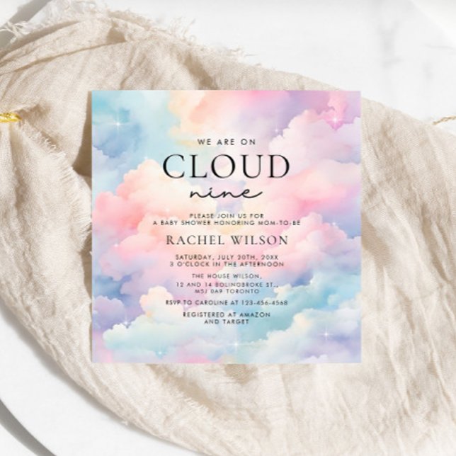 Dreamy Pastel Cloud Nine Baby Shower Invitation (Creator Uploaded)